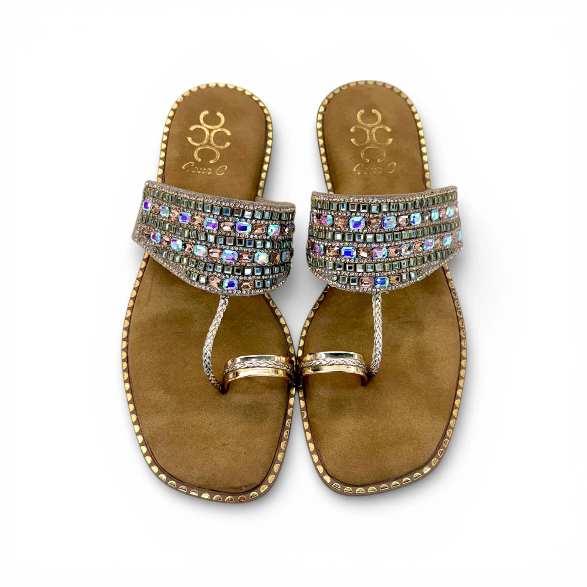 Women Pastel Crystal Stone Work Ethnic Flats
