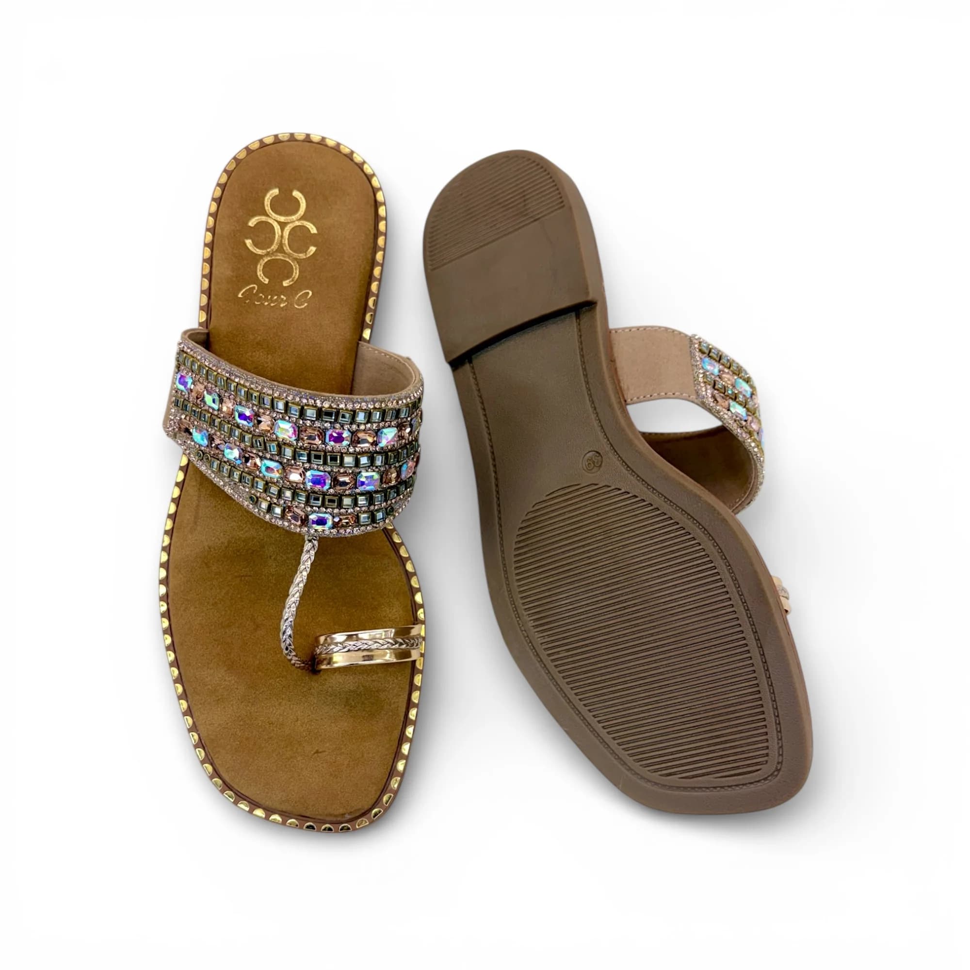 Women Pastel Crystal Stone Work Ethnic Flats