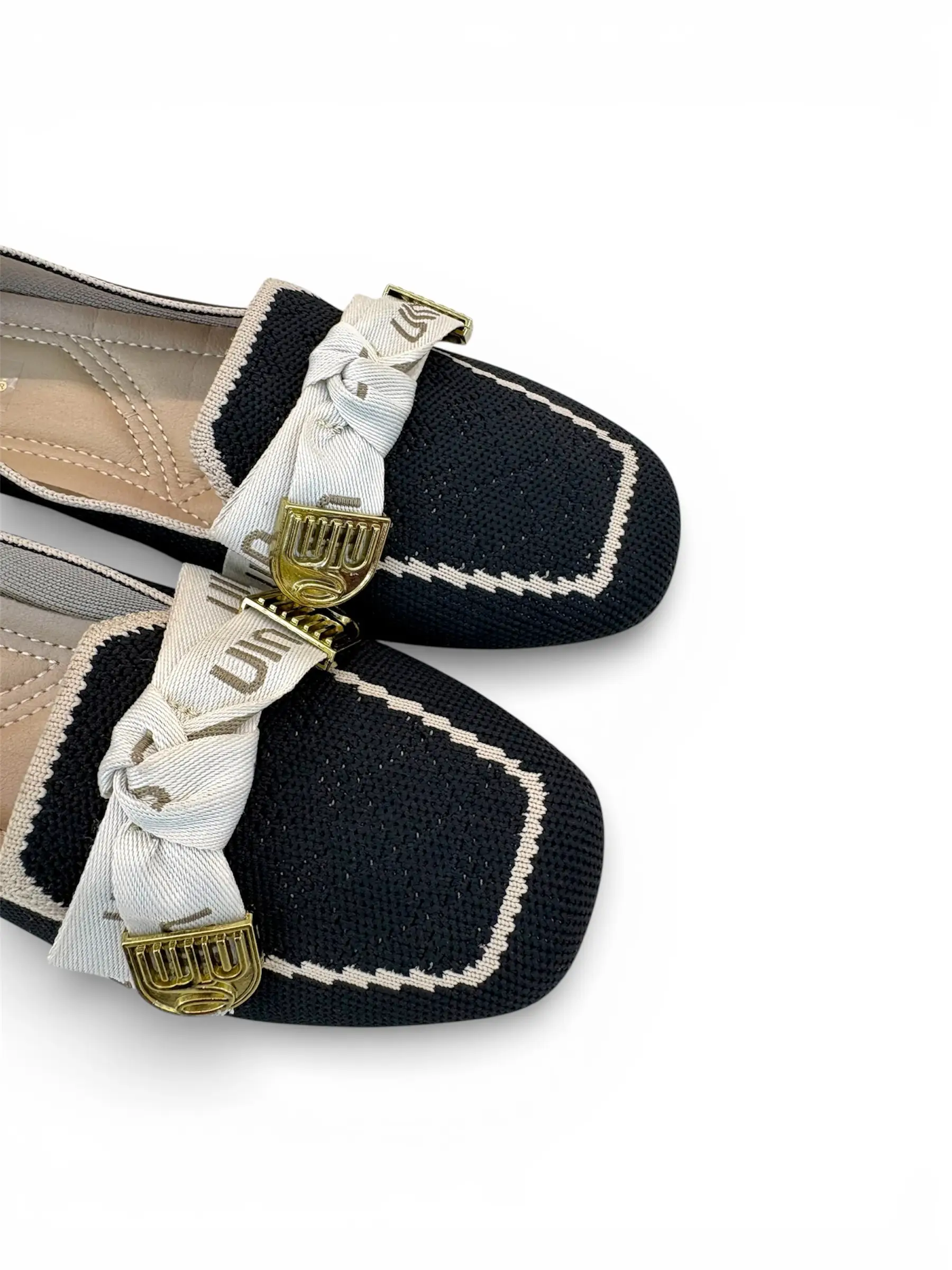 Women’s Black Knit Loafers with Elegant Metal Detail