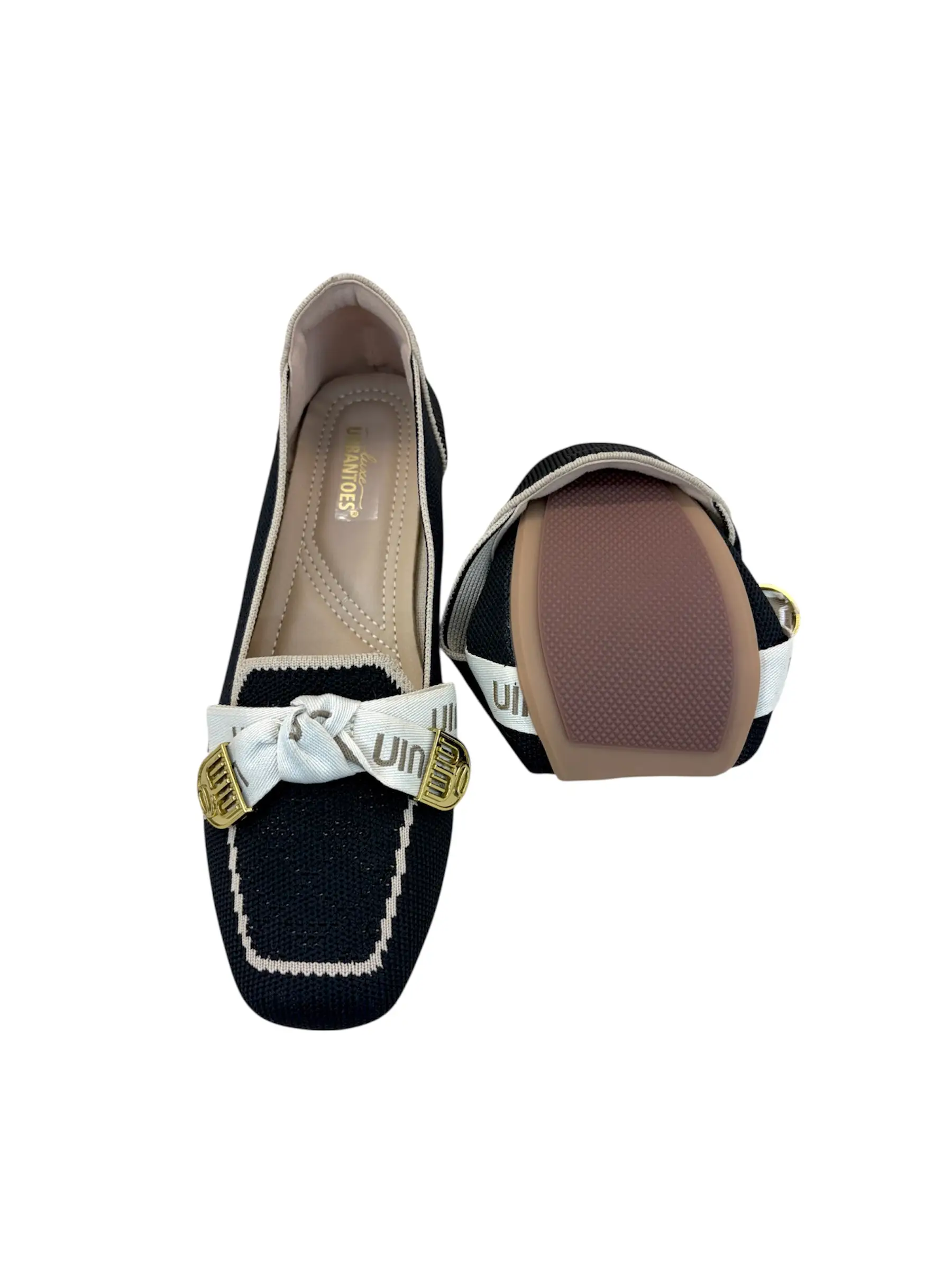 Women’s Black Knit Loafers with Elegant Metal Detail