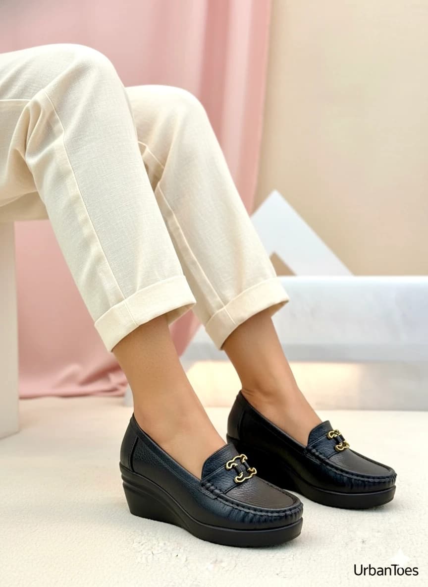 Urbantoes Comfort Light Wedges Black Loafers