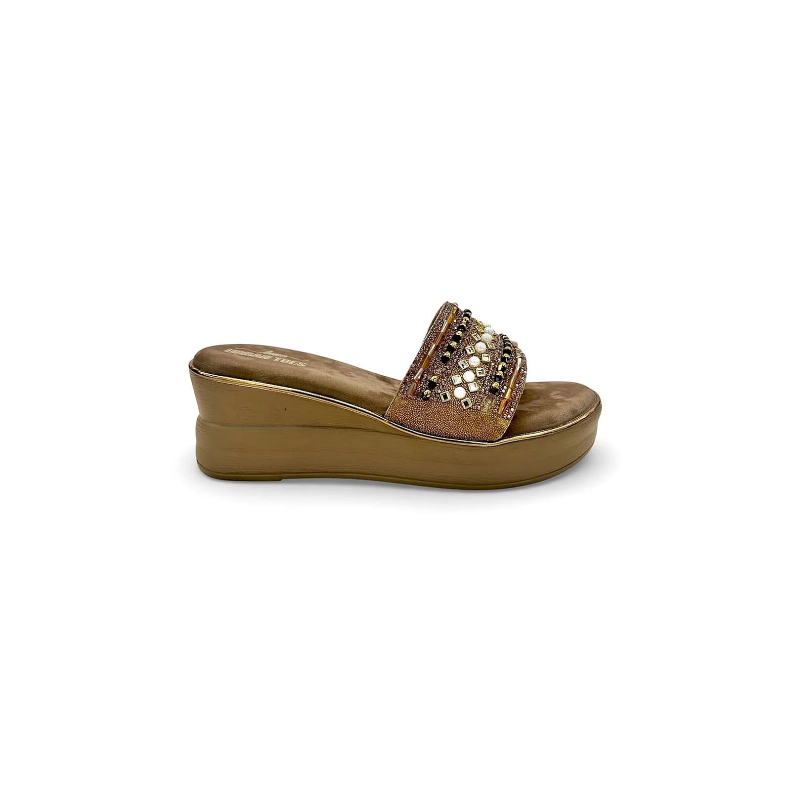 Women’s Brown Stonework Wedge Slide Sandals for Festive & Party Wear