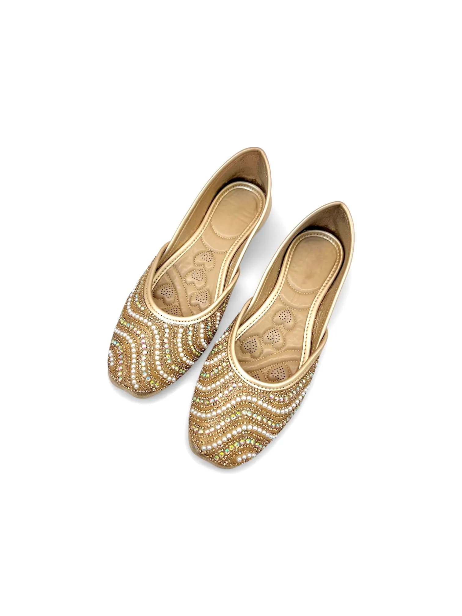 Women’s Gold Embellished Punjabi Jutti with Crystal Bead Work