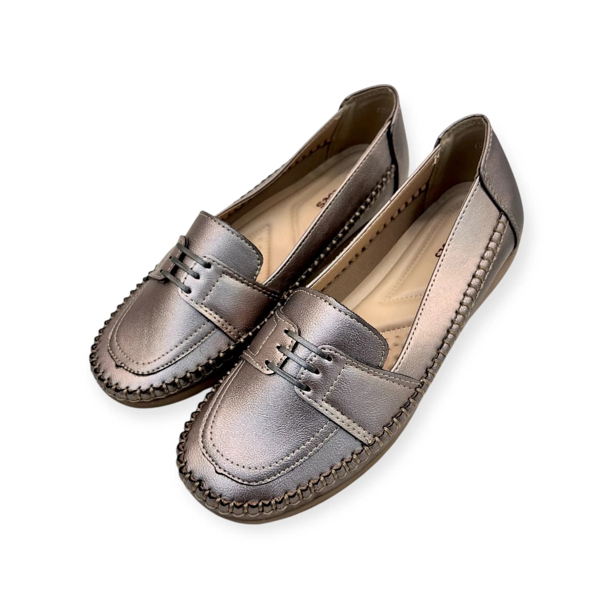 UrbanToes Women’s Metallic Grey Comfort Walking Flats