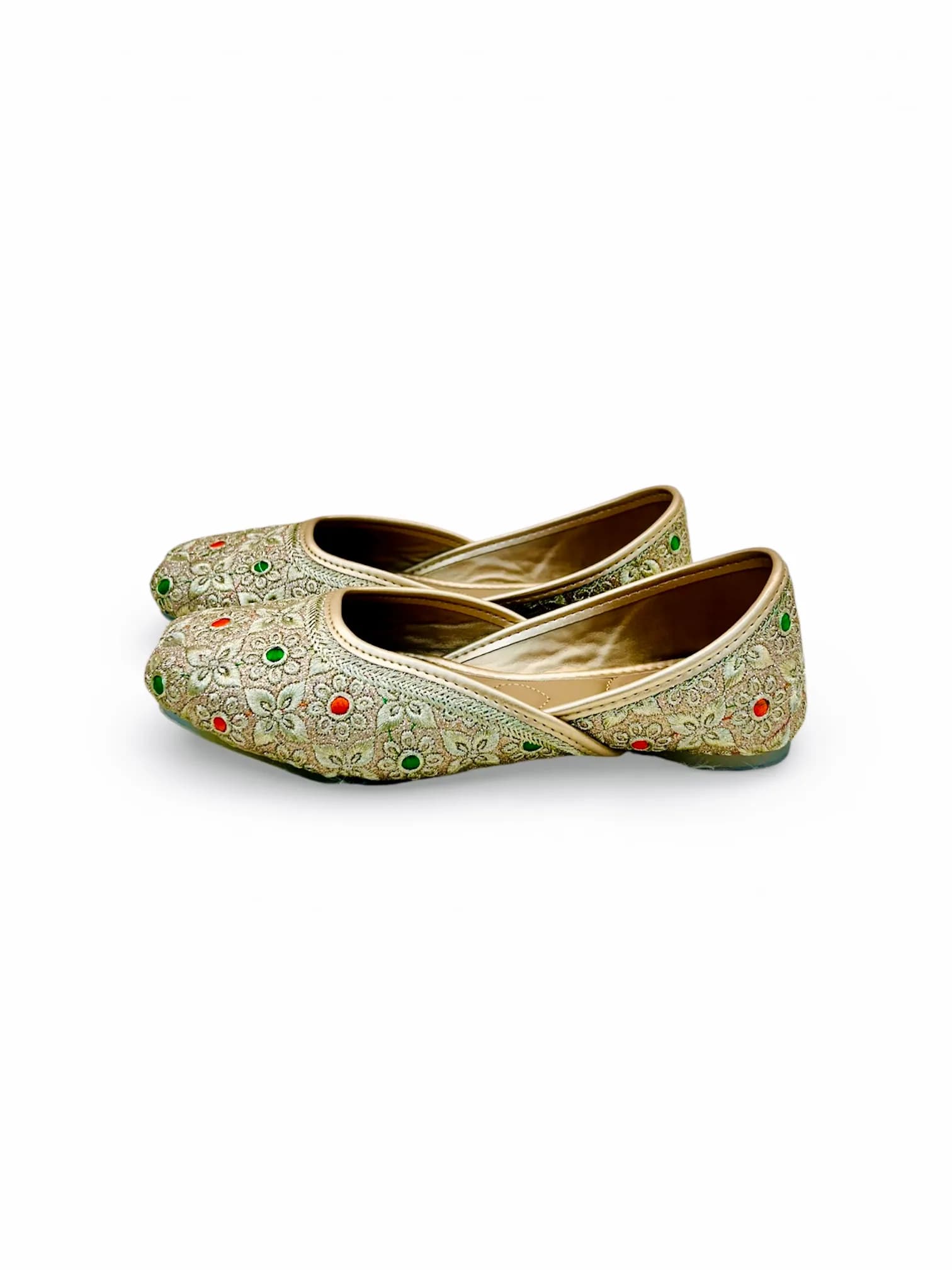 Women’s Multicolour Golden Embroidered Punjabi Jutti with Floral Motifs