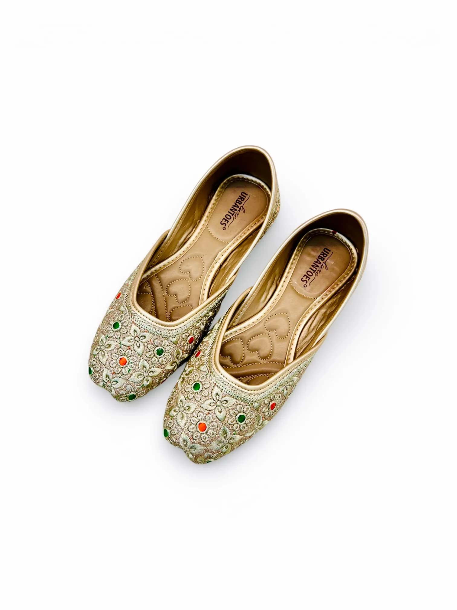 Women’s Multicolour Golden Embroidered Punjabi Jutti with Floral Motifs