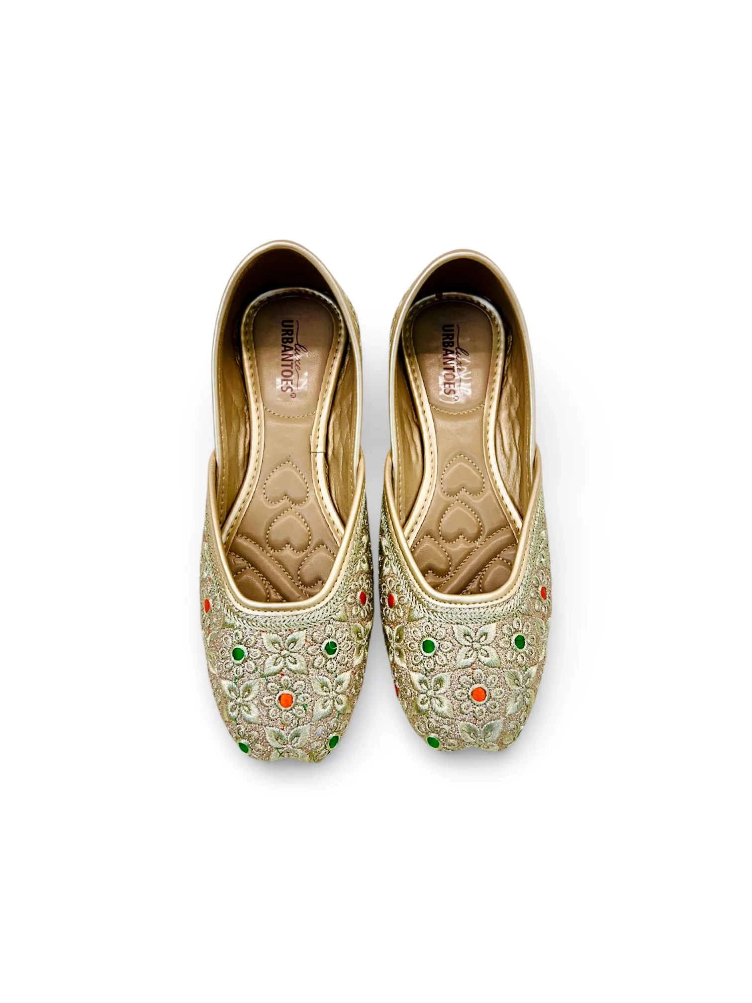 Women’s Multicolour Golden Embroidered Punjabi Jutti with Floral Motifs