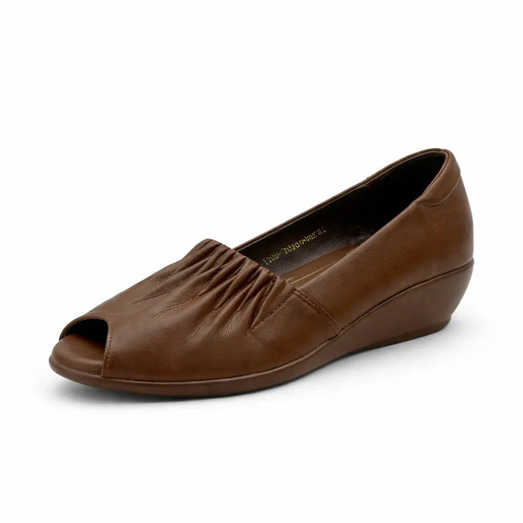 Women’s Coffee Brown Peep Toe Wedge Shoes with Cushioned Comfort