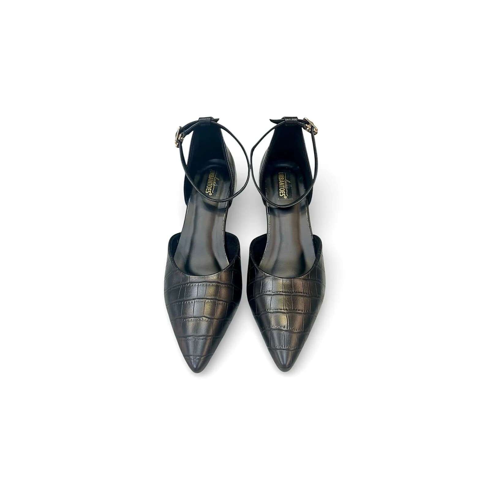 Women’s Black Croc-Textured Ankle Strap Heels