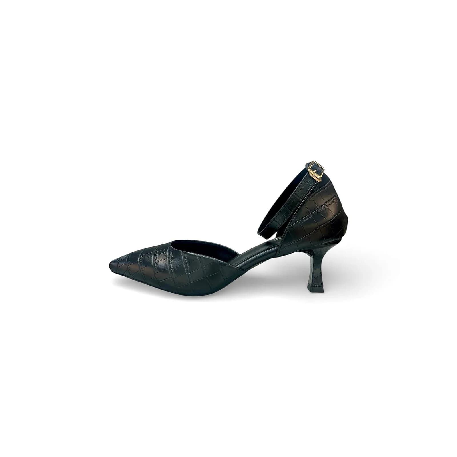 Women’s Black Croc-Textured Ankle Strap Heels