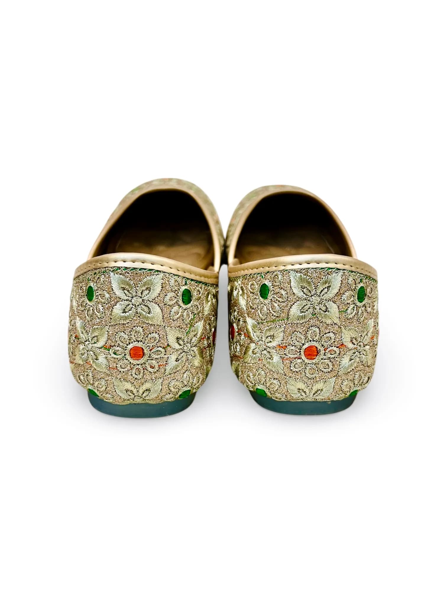 Women’s Multicolour Golden Embroidered Punjabi Jutti with Floral Motifs