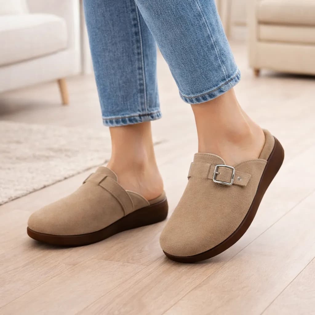 Women Comfortable Walking Mule Flats – Beige