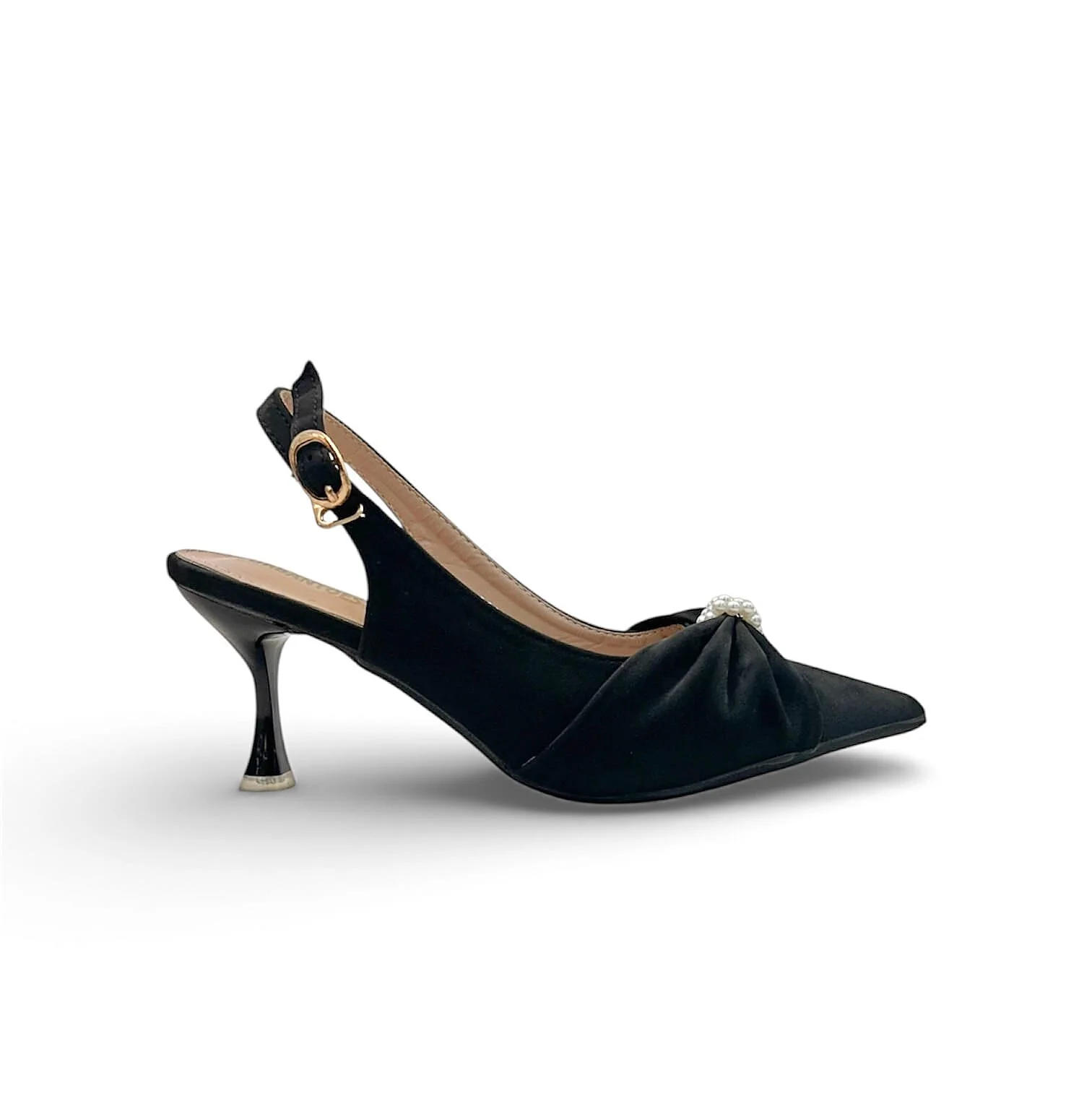 Urbantoes Black Pearl Bow Slingback Kitten Heels for Women