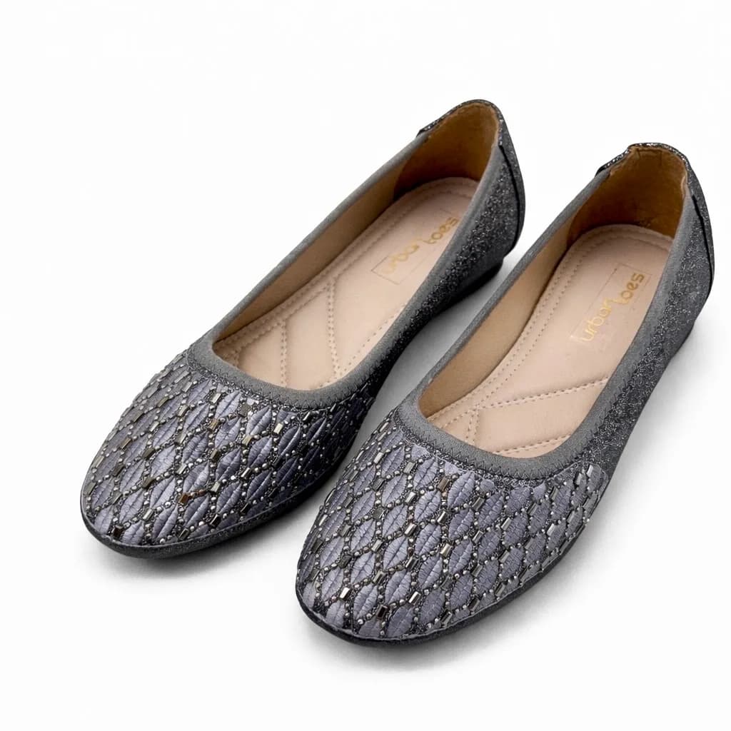 Women’s Grey Textured Ballerina Wedges with Cushioned Sole