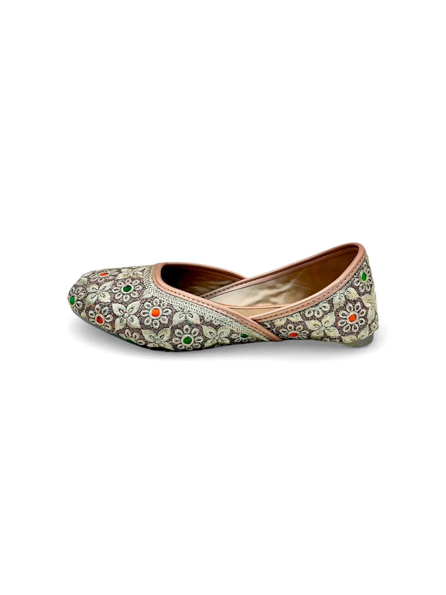 Women’s Antique Golden Embroidered Punjabi Jutti with Floral Motifs