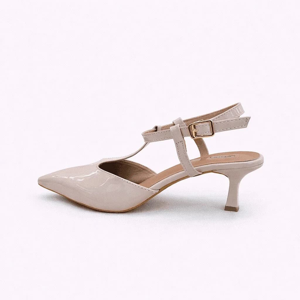 UrbanToes Women’s Beige Patent Pointed Toe Kitten Heels