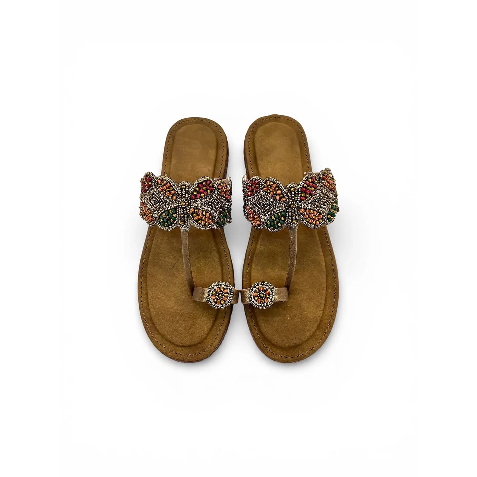 Embellished Kolhapuri Sandals for Women – Festive Toe Ring Flat Slippers
