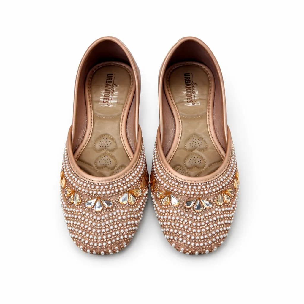 Women’s Rose Gold Pearl & Stone Punjabi Jutti