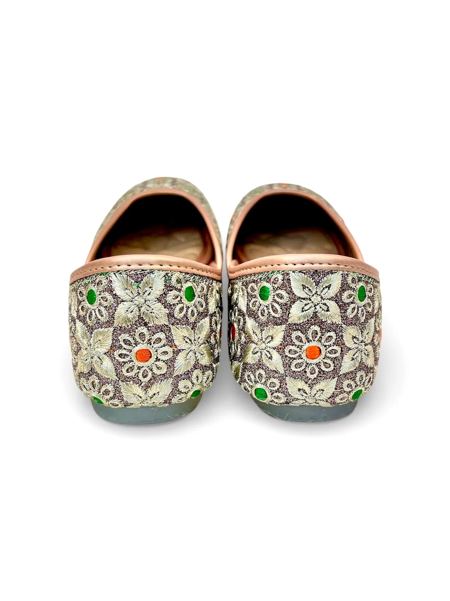 Women’s Antique Golden Embroidered Punjabi Jutti with Floral Motifs