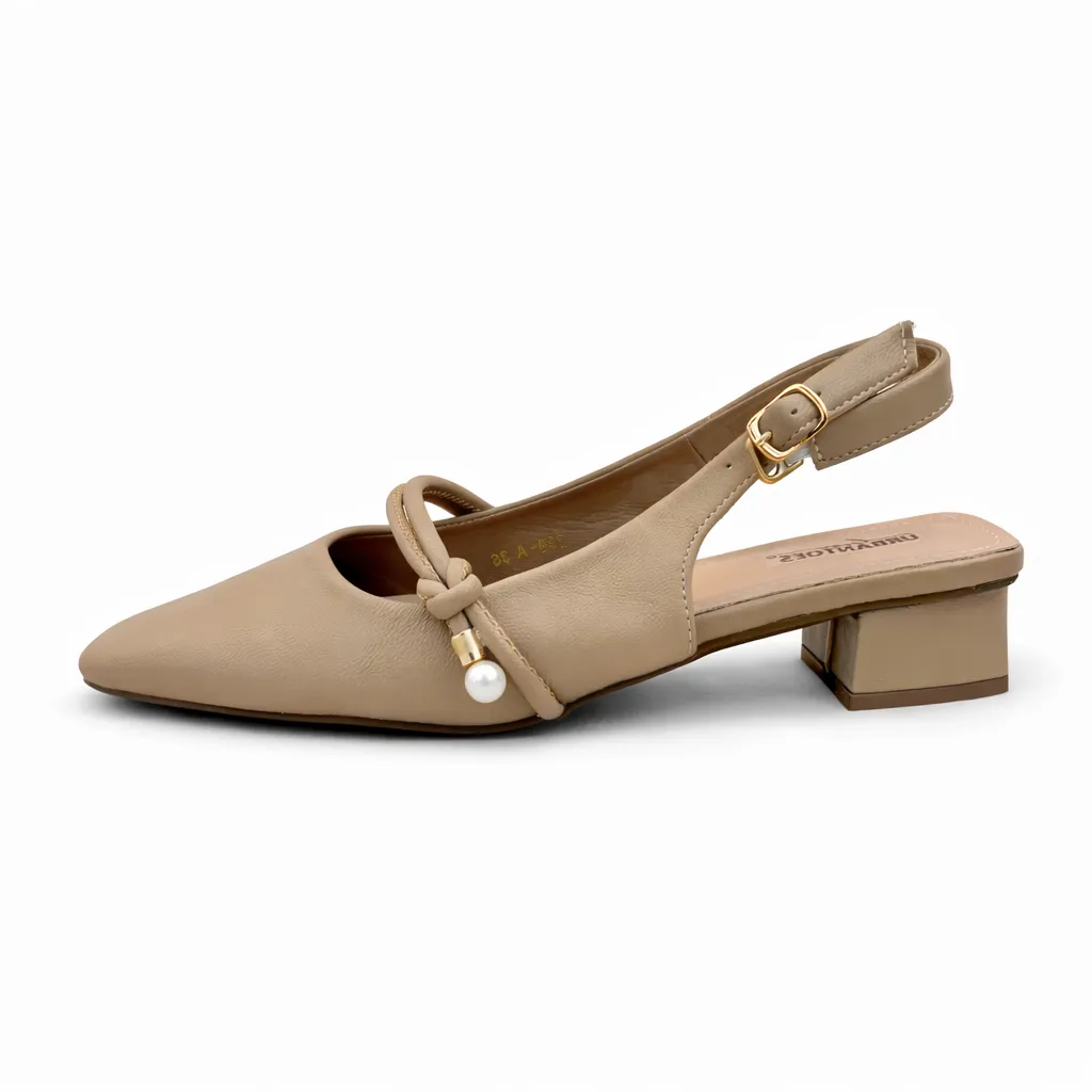 Khakhi Slingback Block Heel Pumps for Women