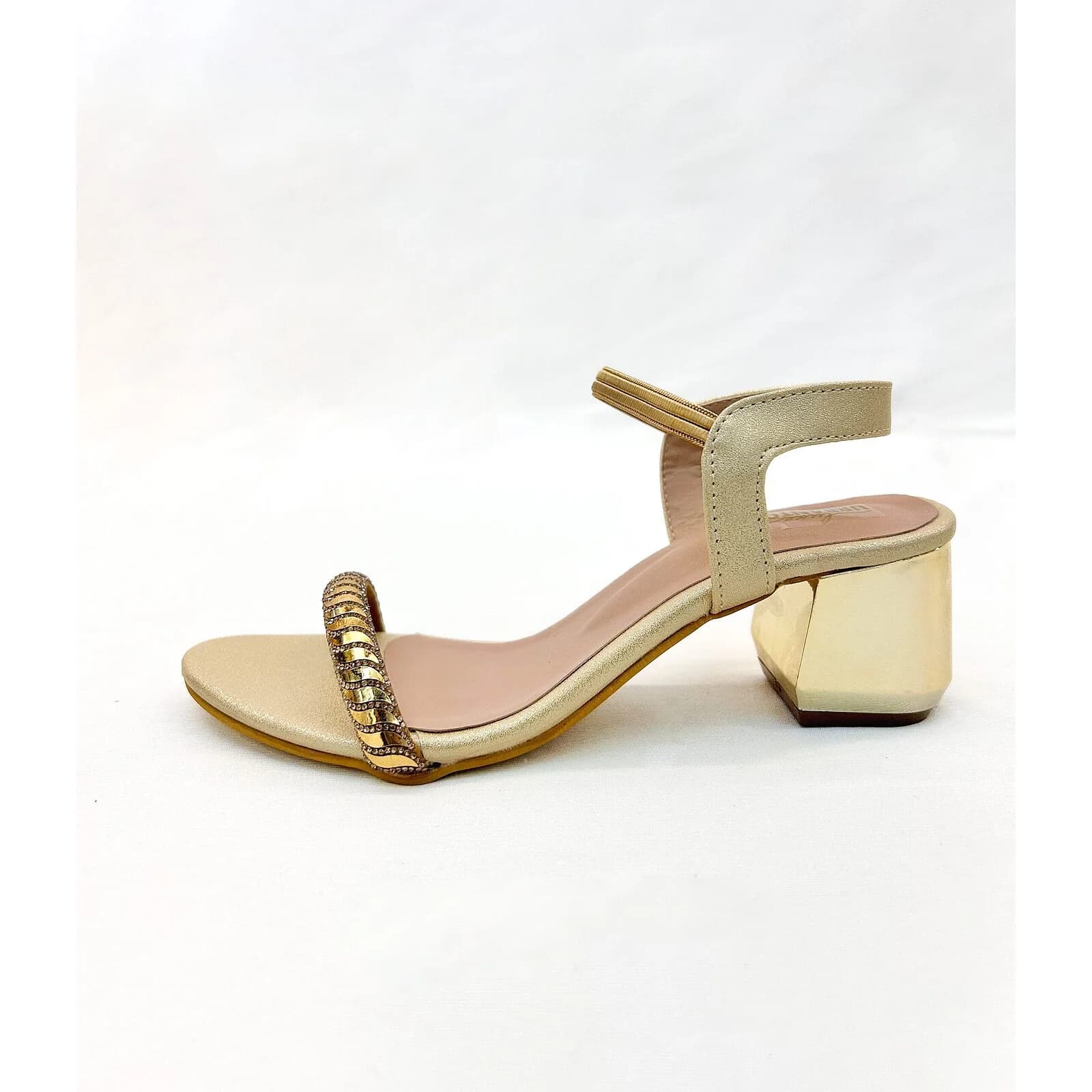 Women’s Gold Embellished Block Heel Sandals for Party & Festive Wear