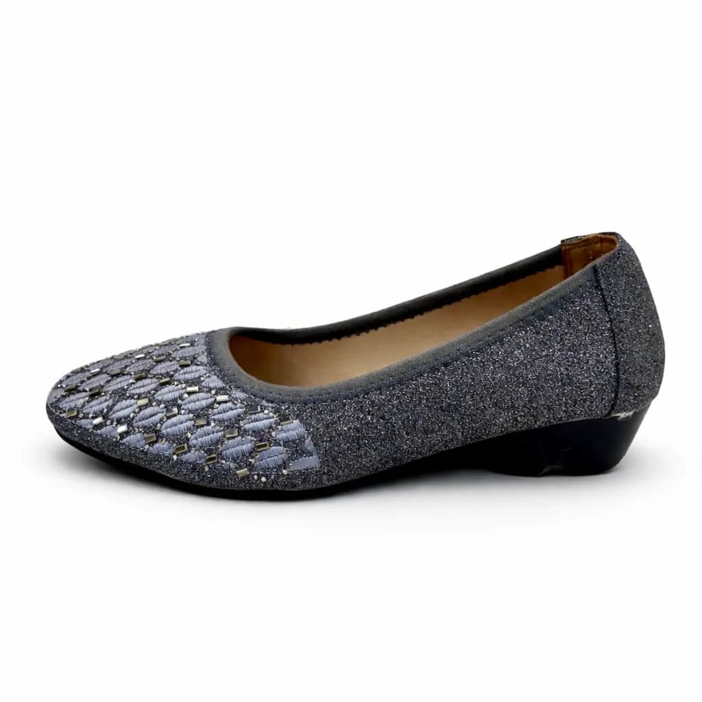 Women’s Grey Textured Ballerina Wedges with Cushioned Sole