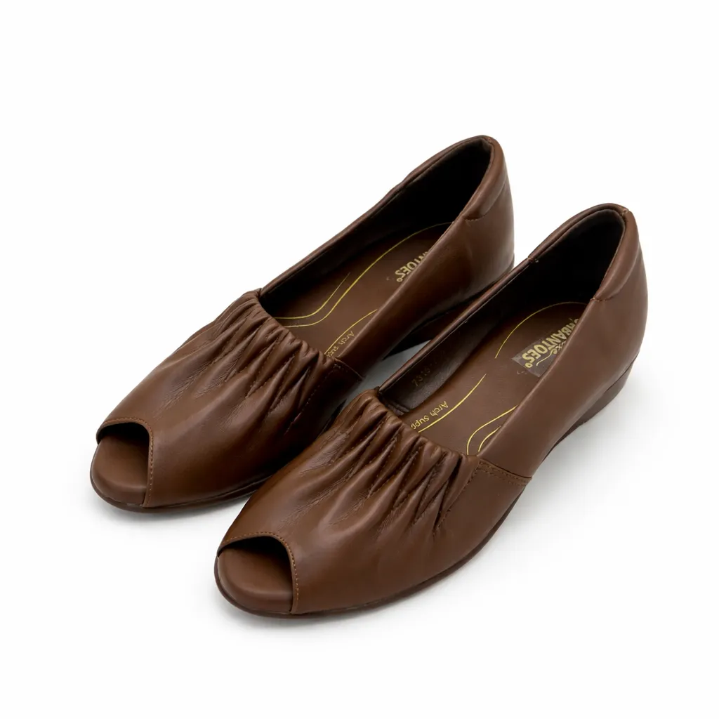 Women’s Coffee Brown Peep Toe Wedge Shoes with Cushioned Comfort