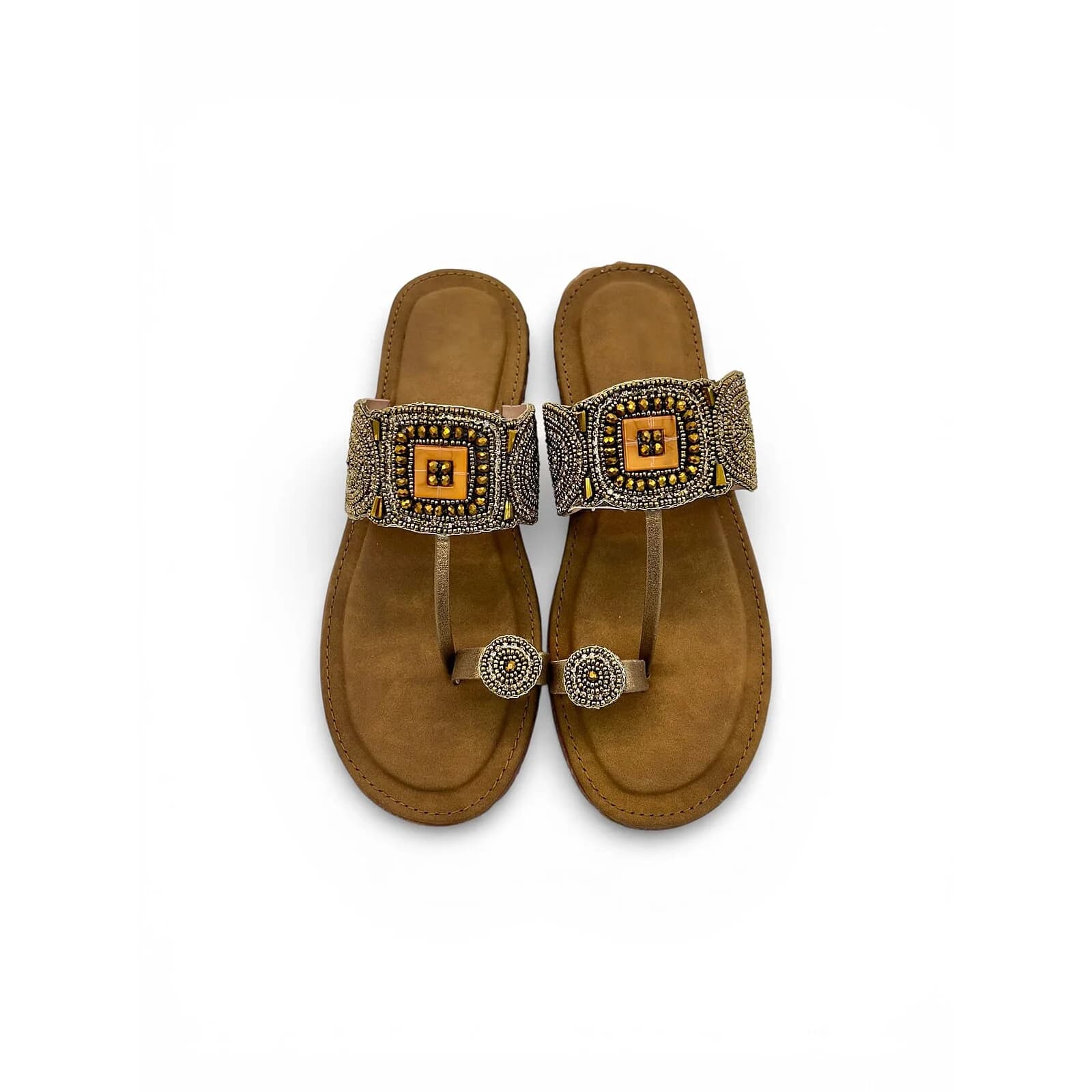 Ethnic Flat Sandals for Women – Embellished Kolhapuri Style Toe Ring Flats