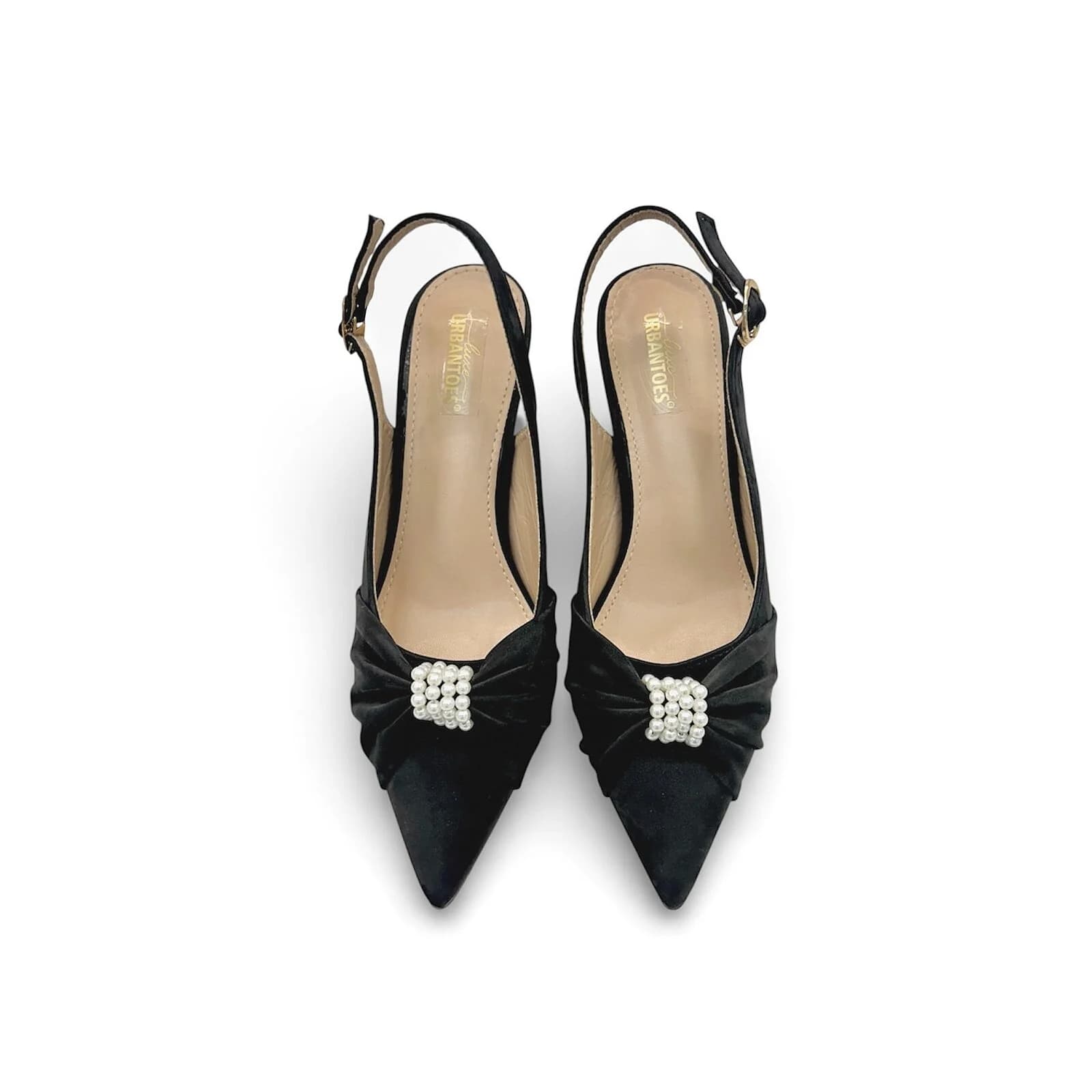 Urbantoes Black Pearl Bow Slingback Kitten Heels for Women