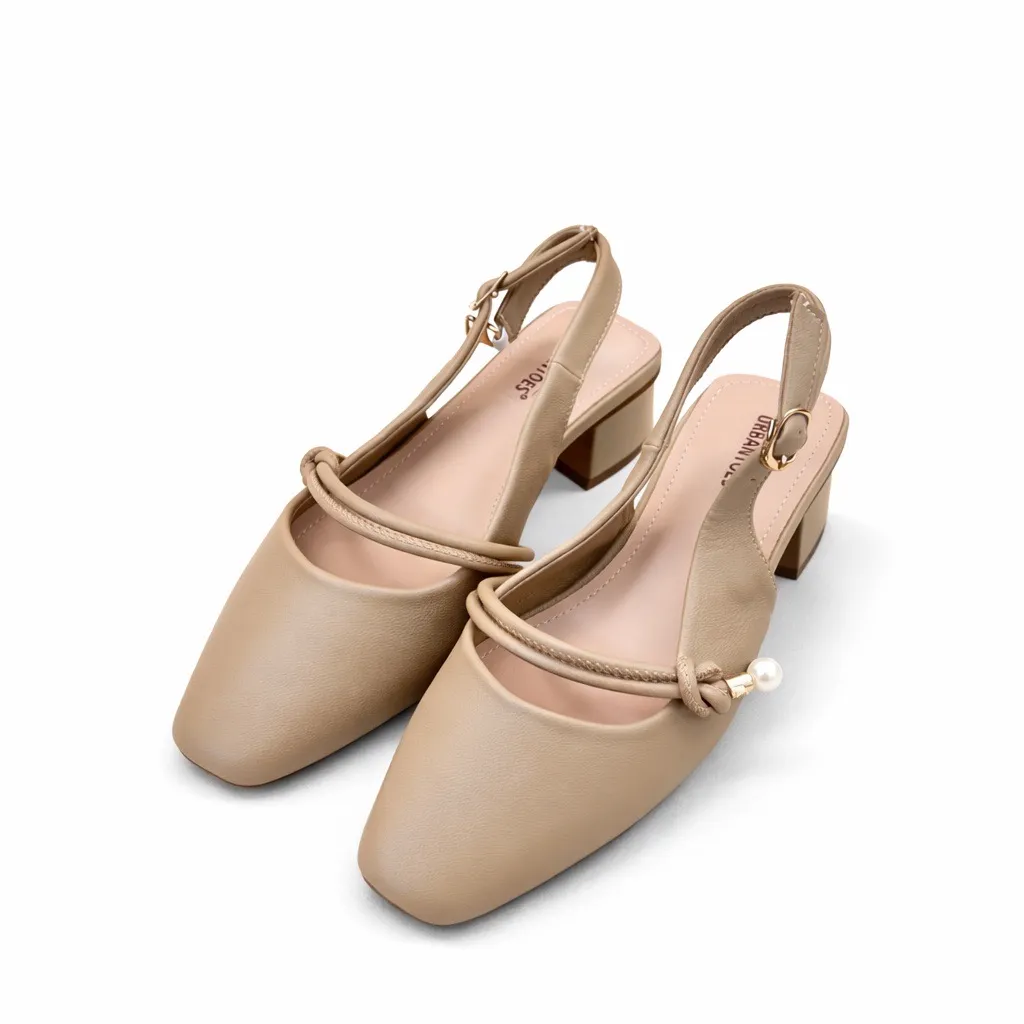 Khakhi Slingback Block Heel Pumps for Women