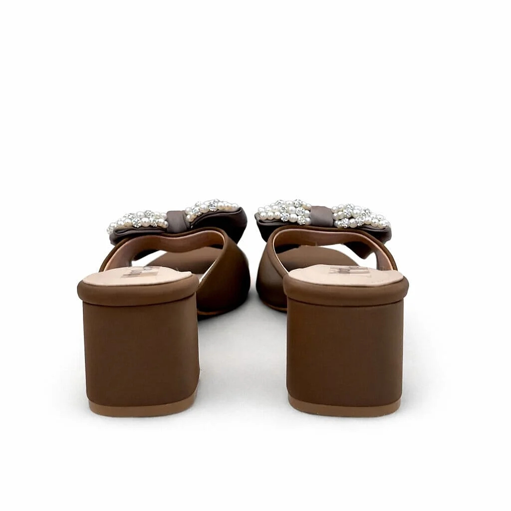 Pearl Grace Block Heels Brown