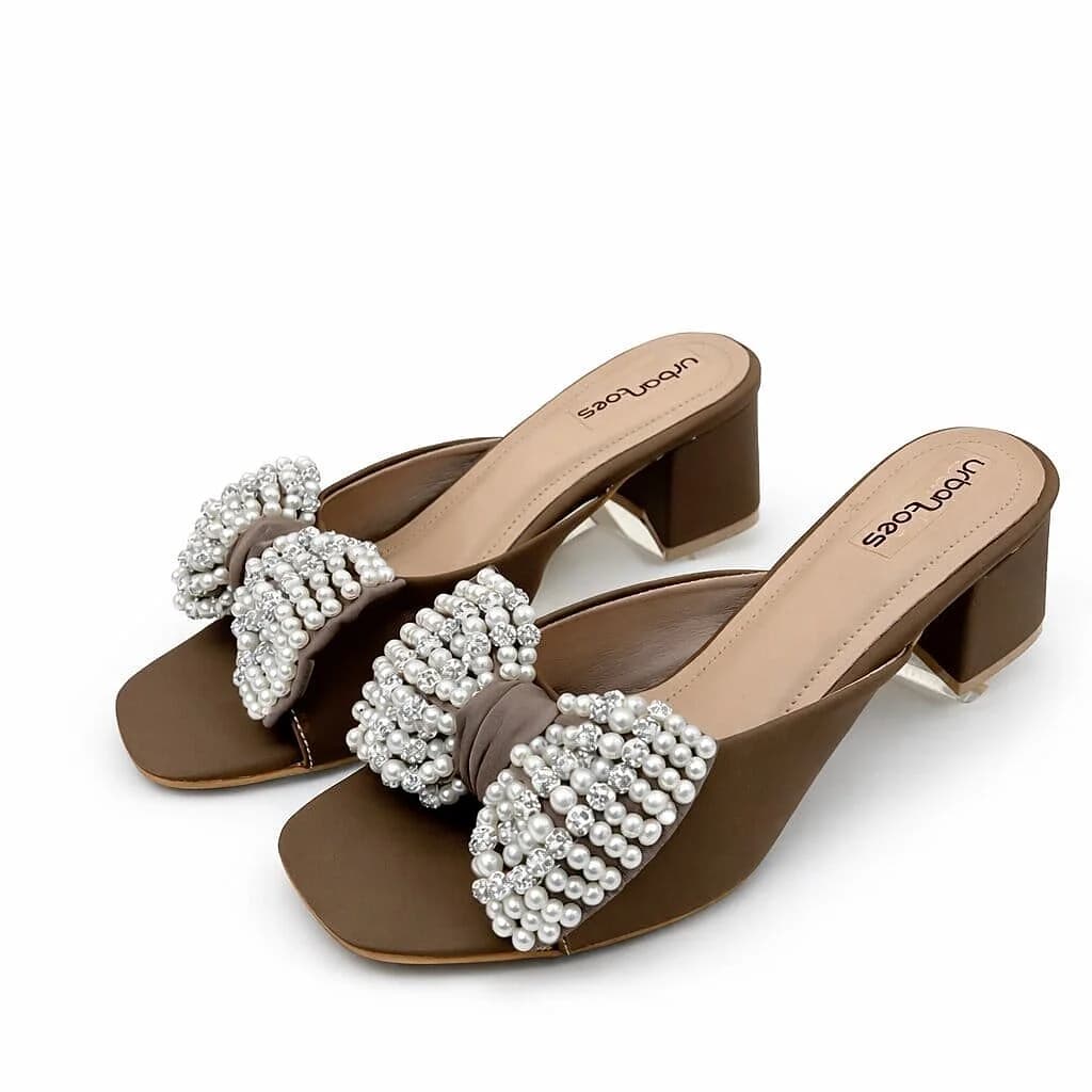 Pearl Grace Block Heels Brown