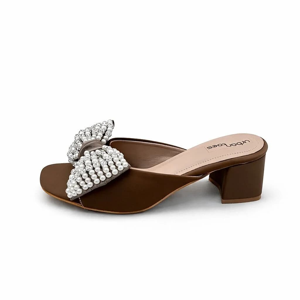 Pearl Grace Block Heels Brown