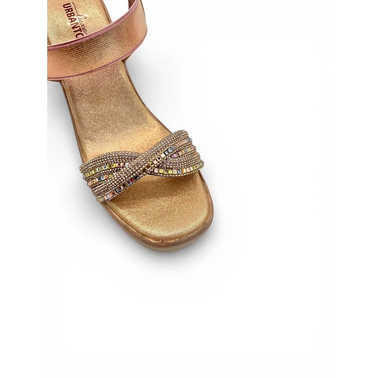 Rose Gold Platform Heels for Women – Embellished Strap Block Heel Sandals