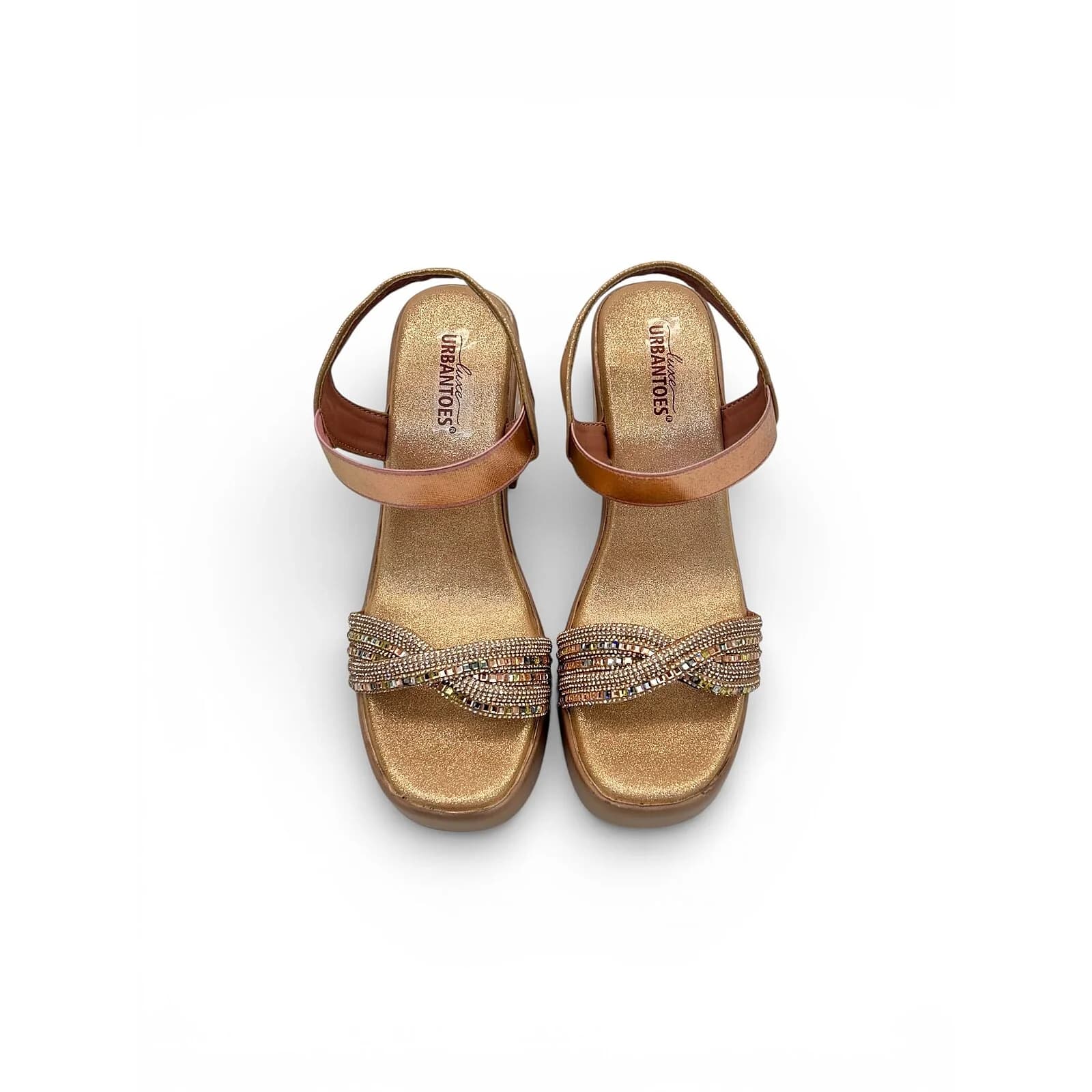 Rose Gold Platform Heels for Women – Embellished Strap Block Heel Sandals