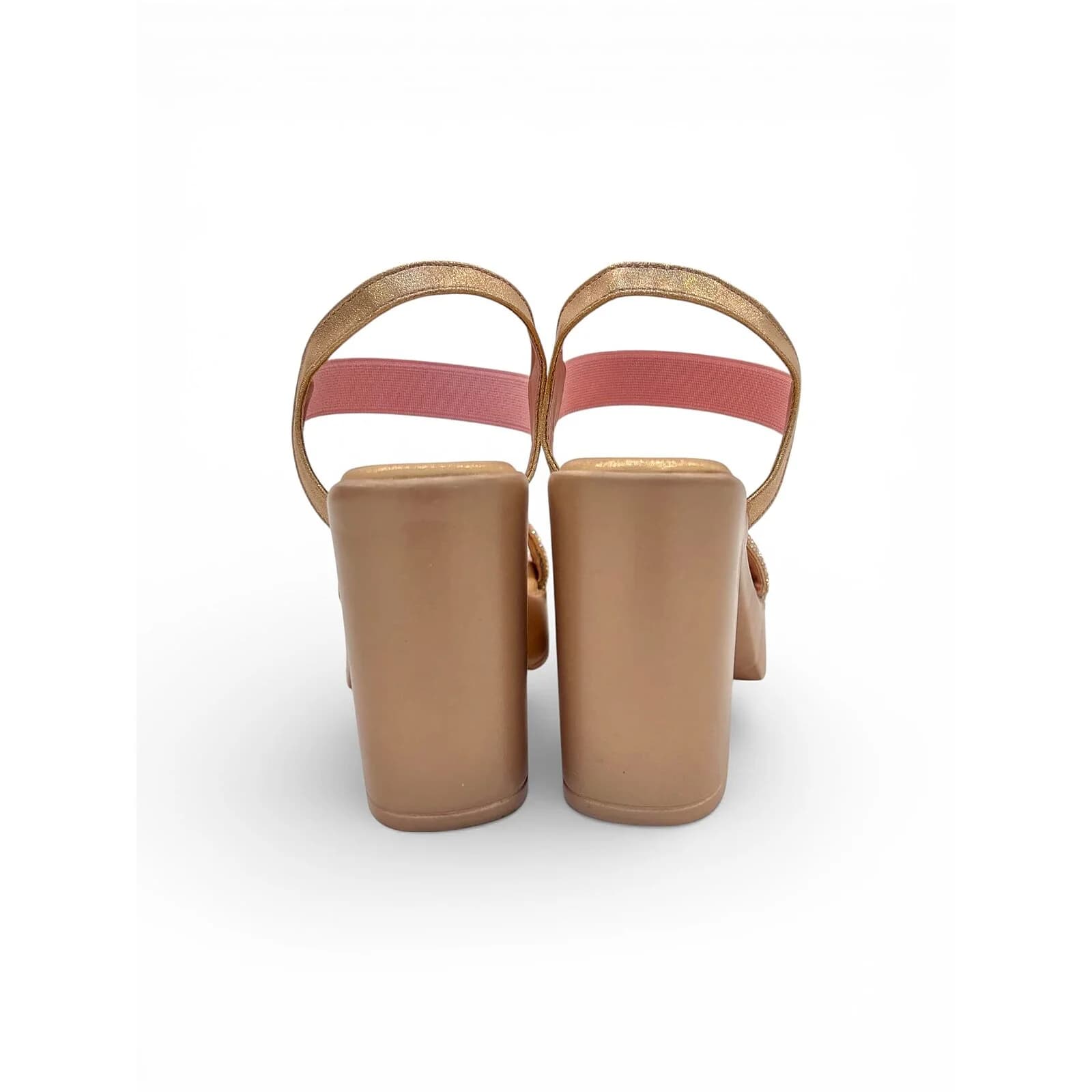 Rose Gold Platform Heels for Women – Embellished Strap Block Heel Sandals