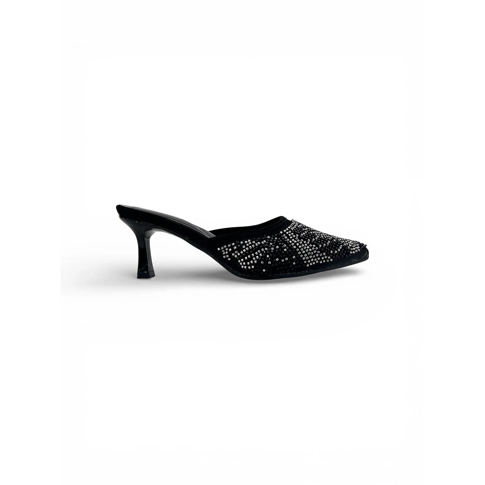 Women’s Black Embellished Mule Heels – Elegant Slip-On