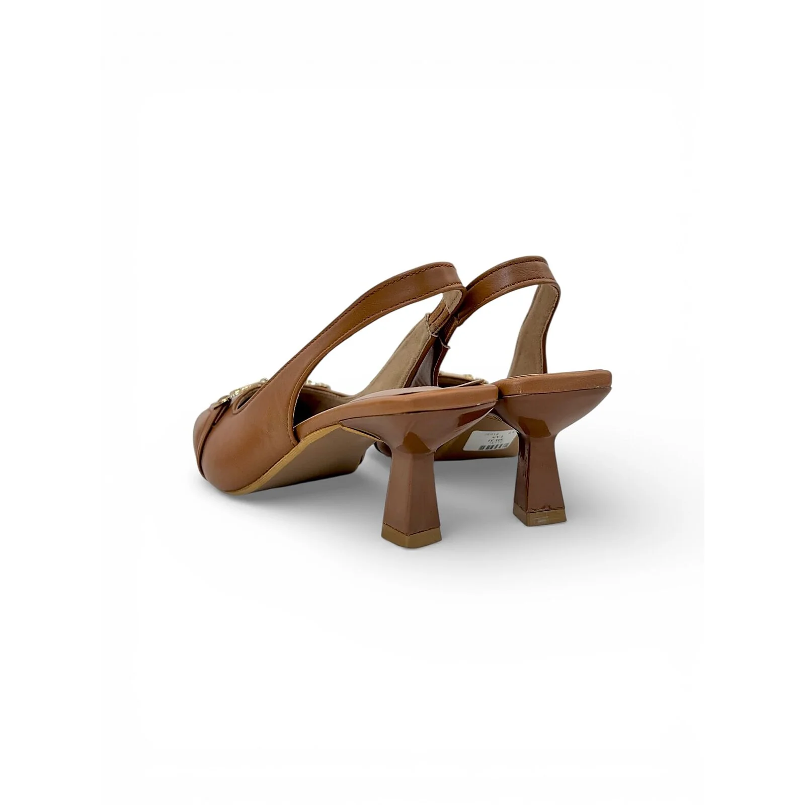 Women Brown Slingback Block Heels with Gold Buckle – Elegant Office & Party Wear