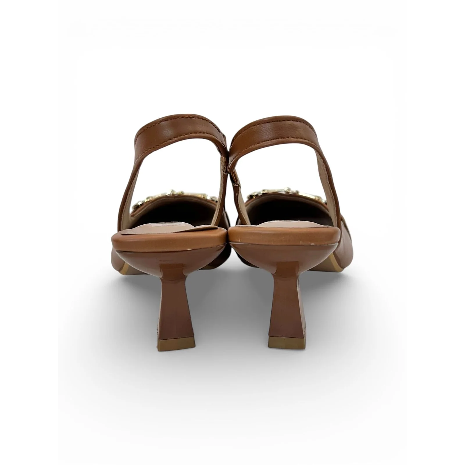 Women Brown Slingback Block Heels with Gold Buckle – Elegant Office & Party Wear