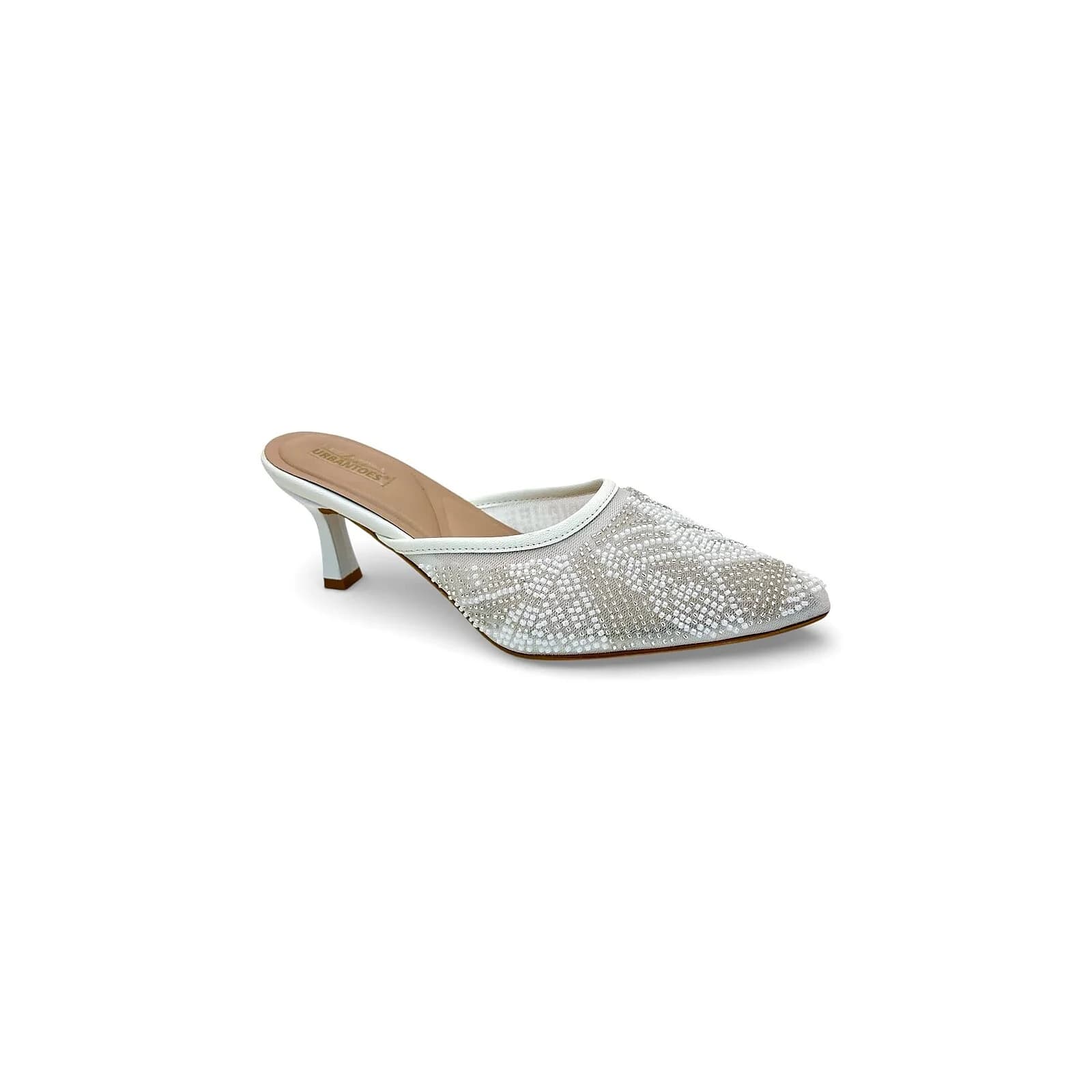 Women’s White Embellished Mule Heels – Elegant Slip-On