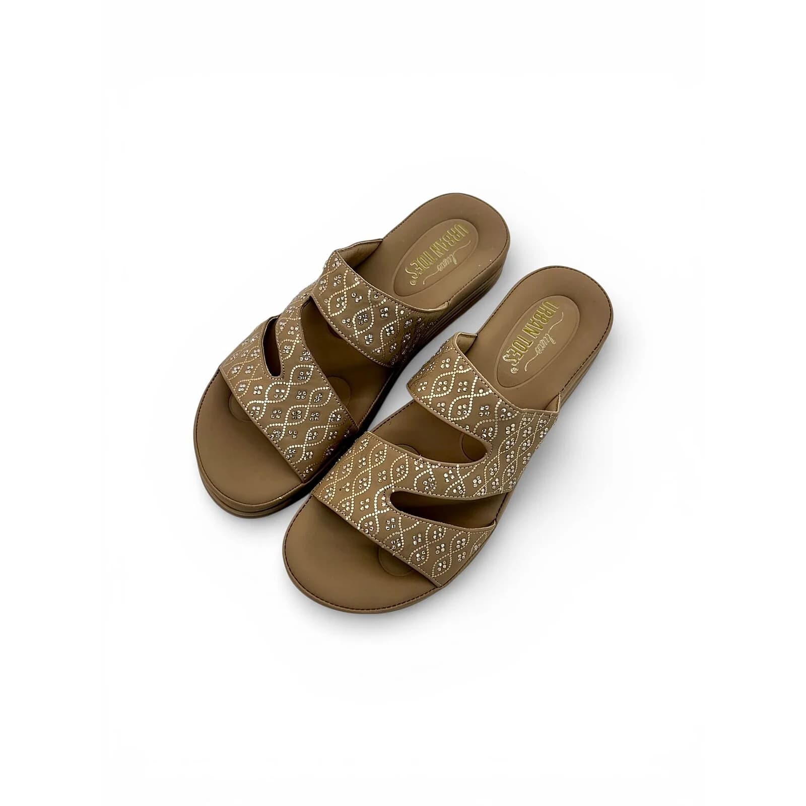 Comfort Beige Wedge Sandals for Women – Embellished Ethnic Platform Slippers