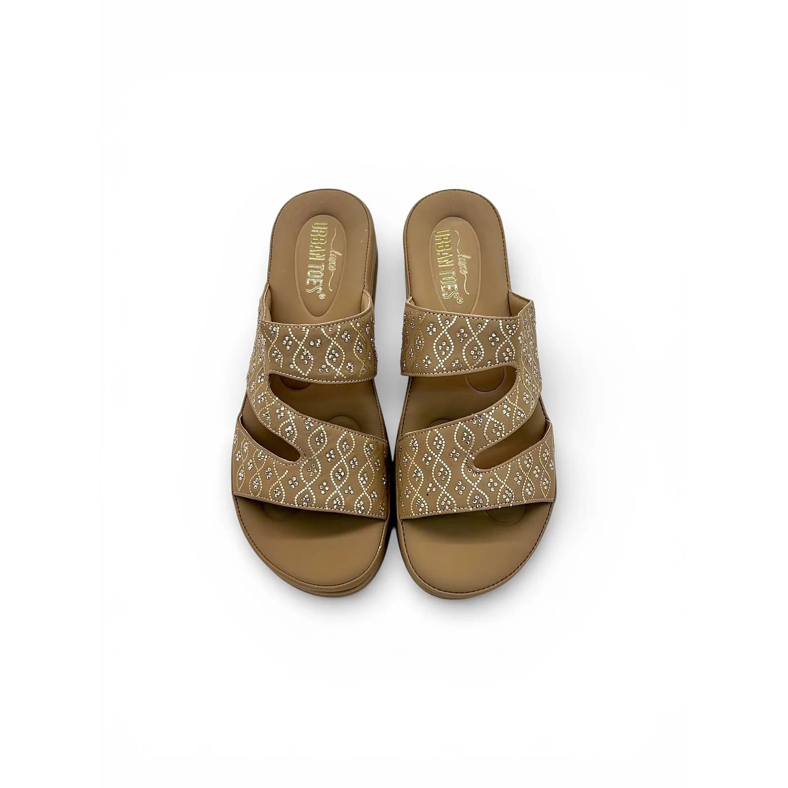 Comfort Beige Wedge Sandals for Women – Embellished Ethnic Platform Slippers