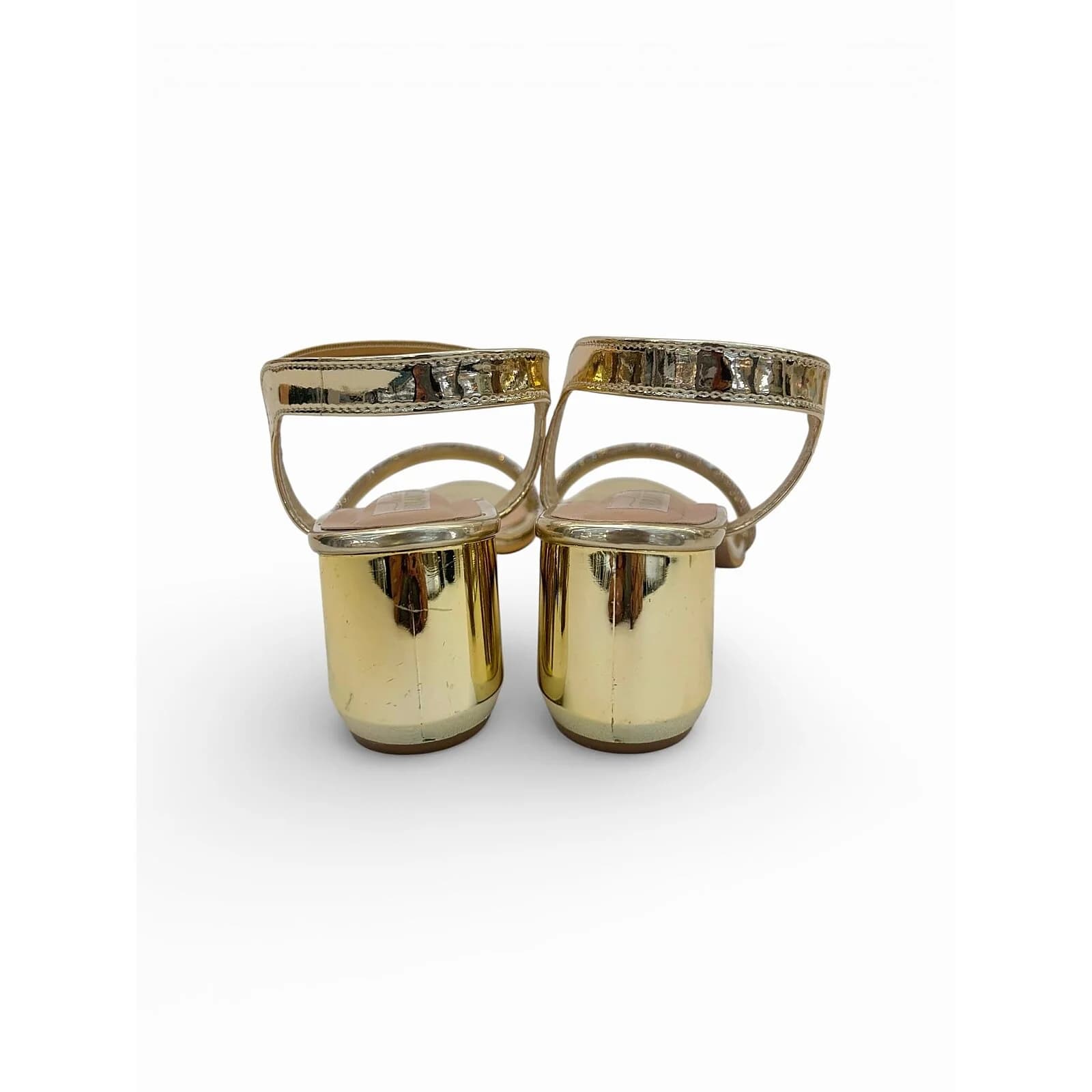 Gold Block Heel Sandals for Women – Embellished Ankle Strap Party Wear Heels