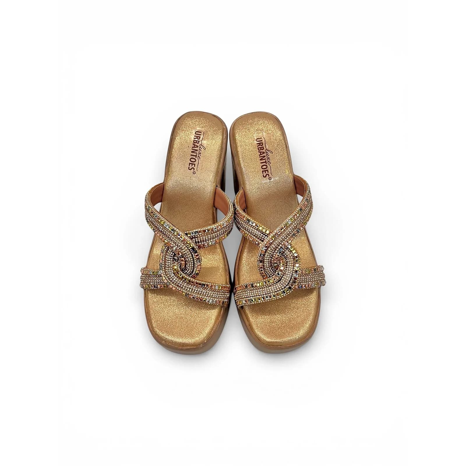 Rose Gold Platform Block Heels for Women – Multicolor Stone Party Wear Sandals