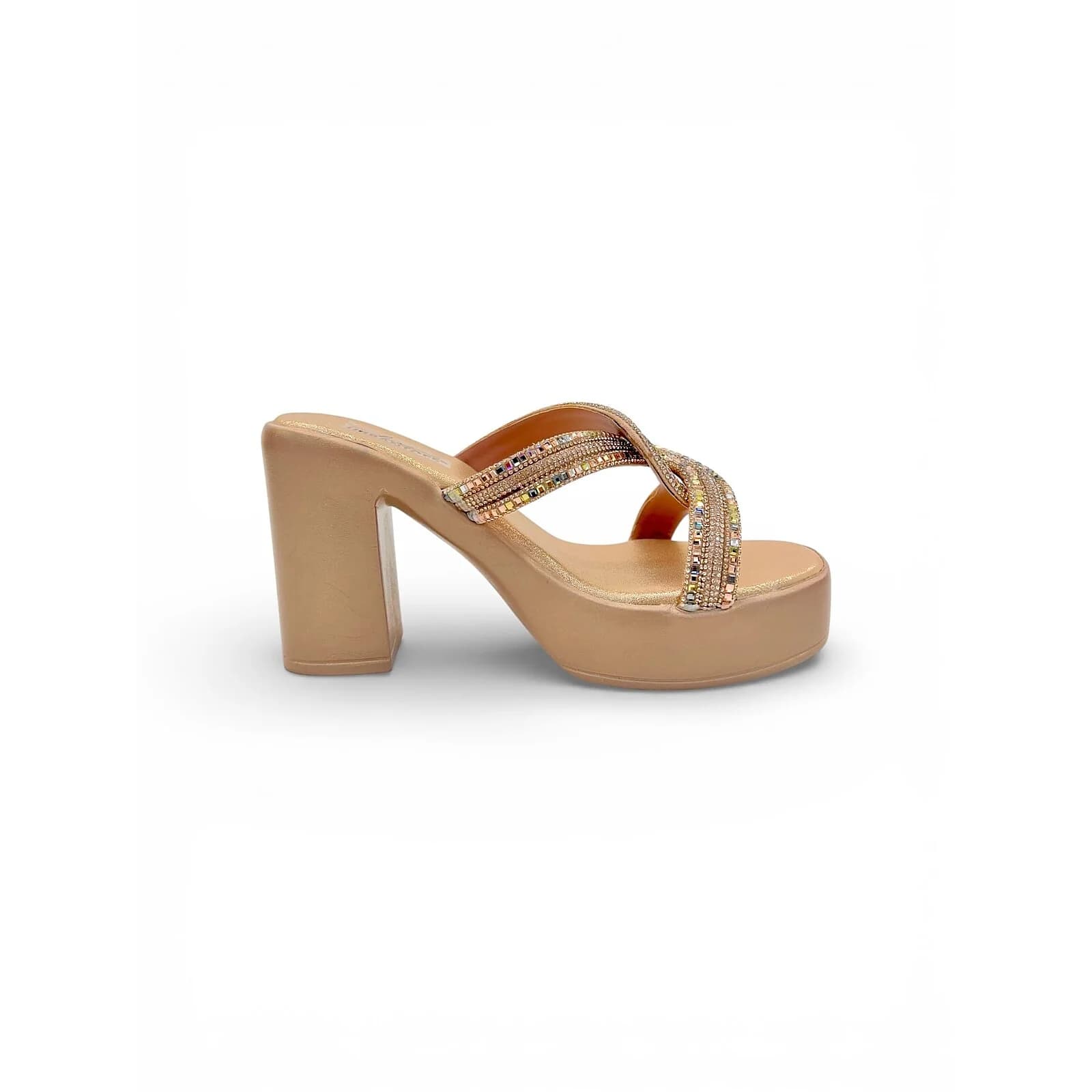 Rose Gold Platform Block Heels for Women – Multicolor Stone Party Wear Sandals