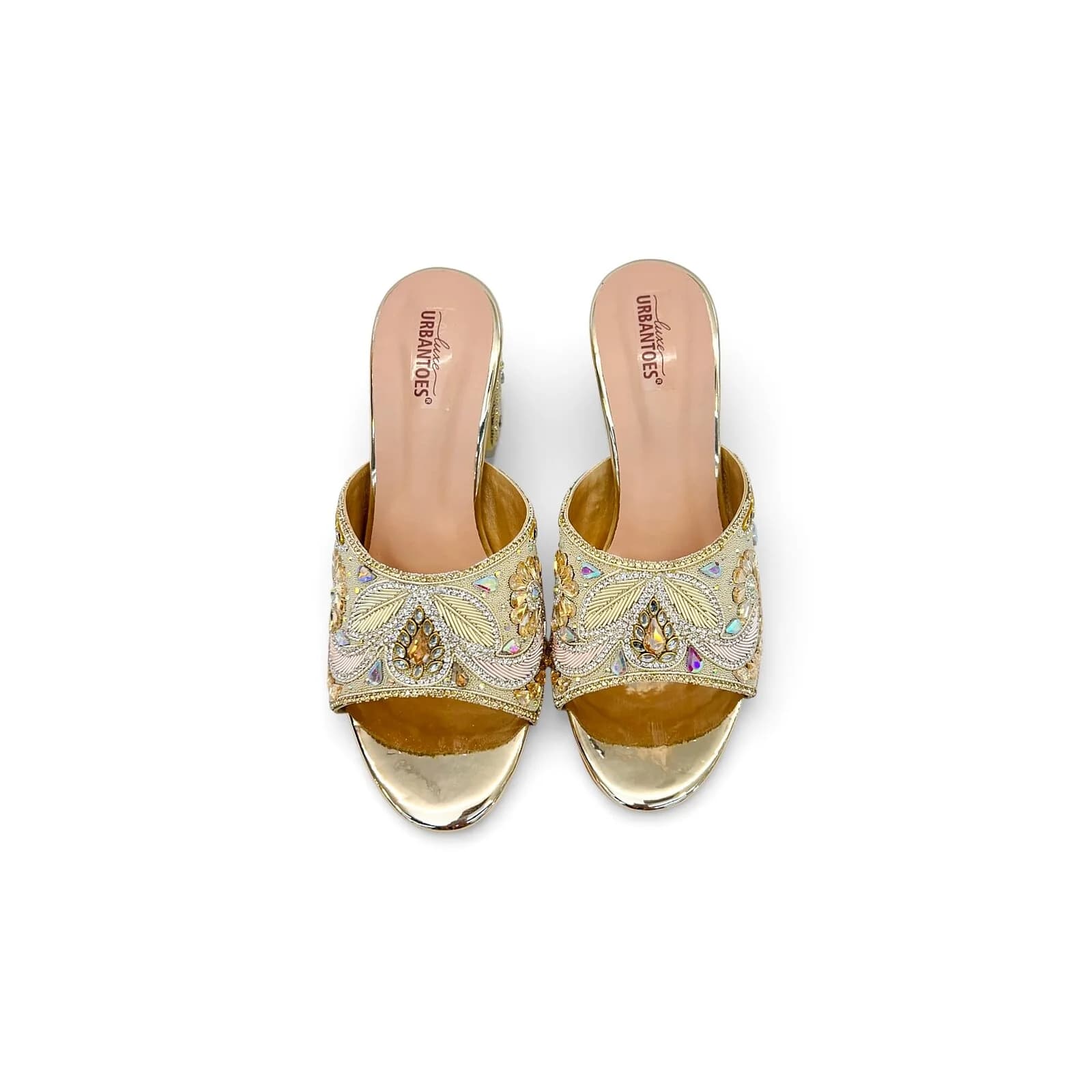 Women’s Gold Embellished Block Heel Mules – Festive & Wedding Party Wear Sandals