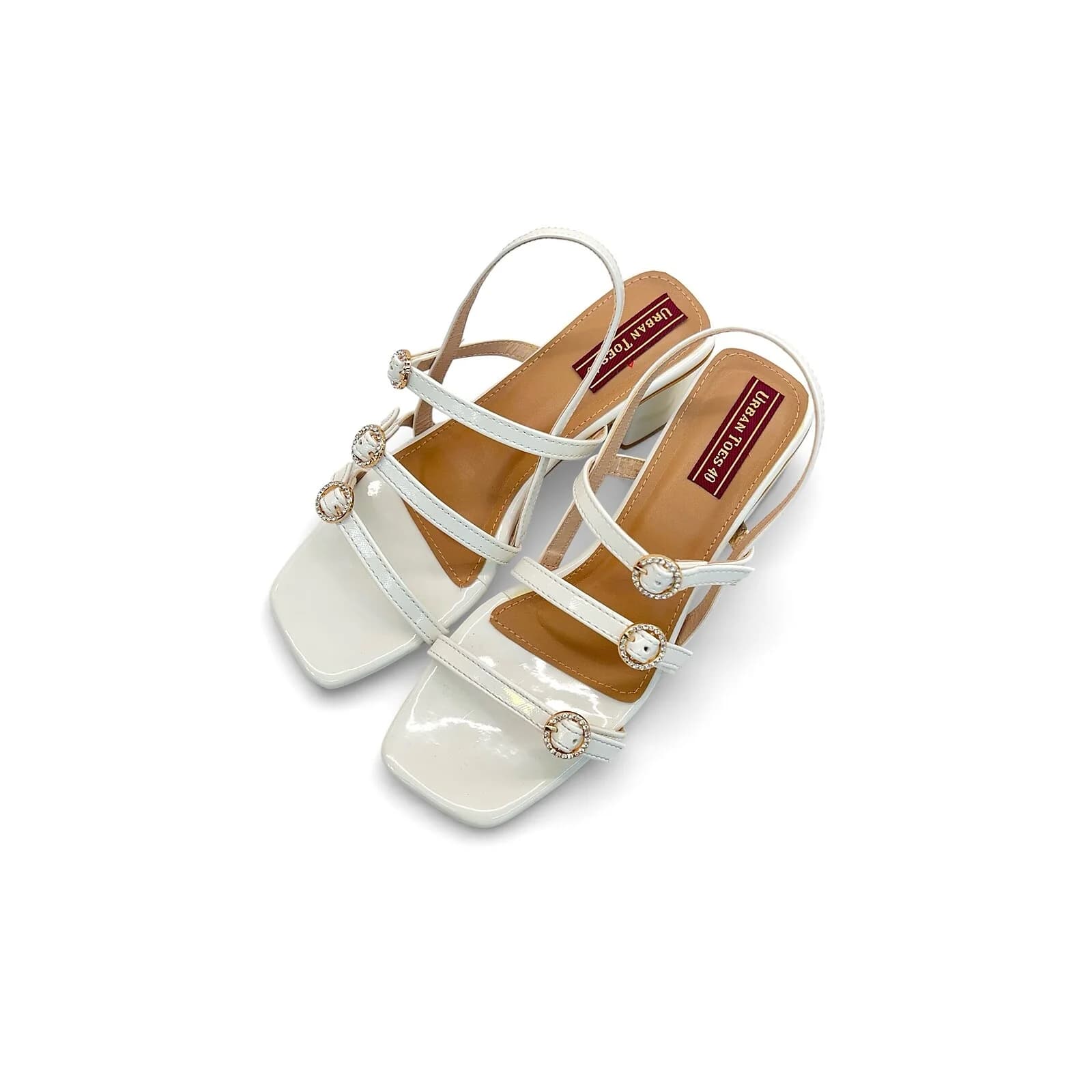 White Block Heel Sandals for Women – Elegant Strappy Mid Heel