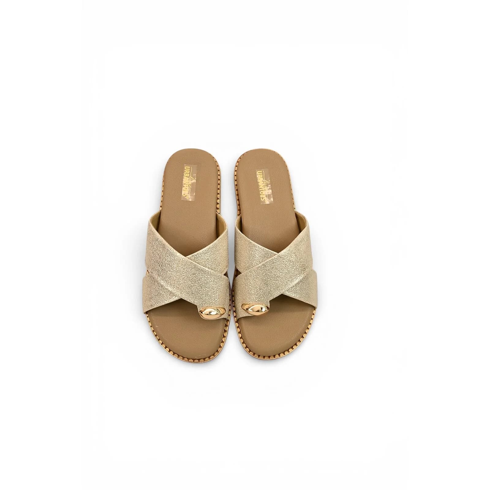 Light Gold Cross Strap Flat Slide for Women – Vegan Leather Daily Wear