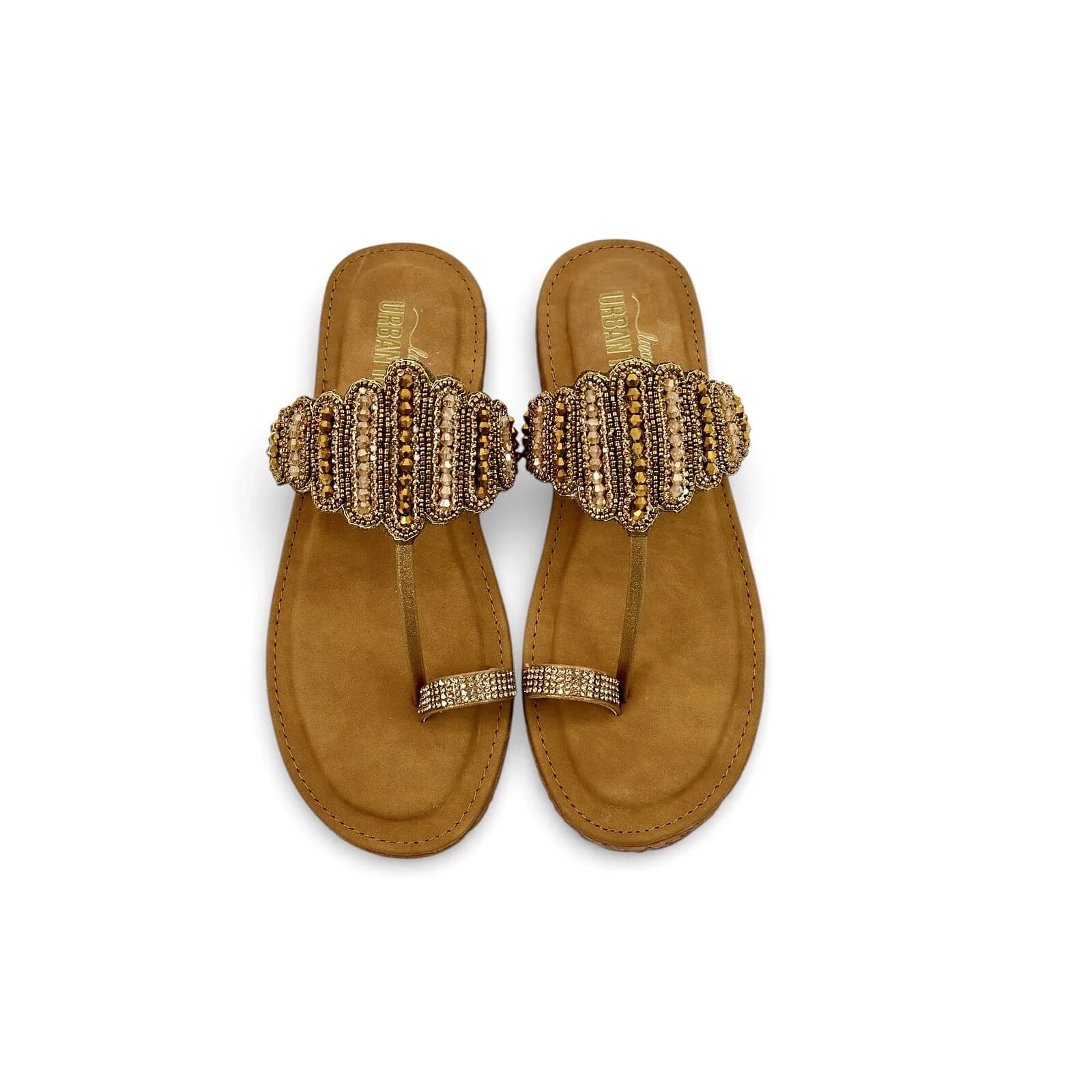 Copper Beaded Toe Ring Flat Sandals Women – Vegan Leather Ethnic Wear