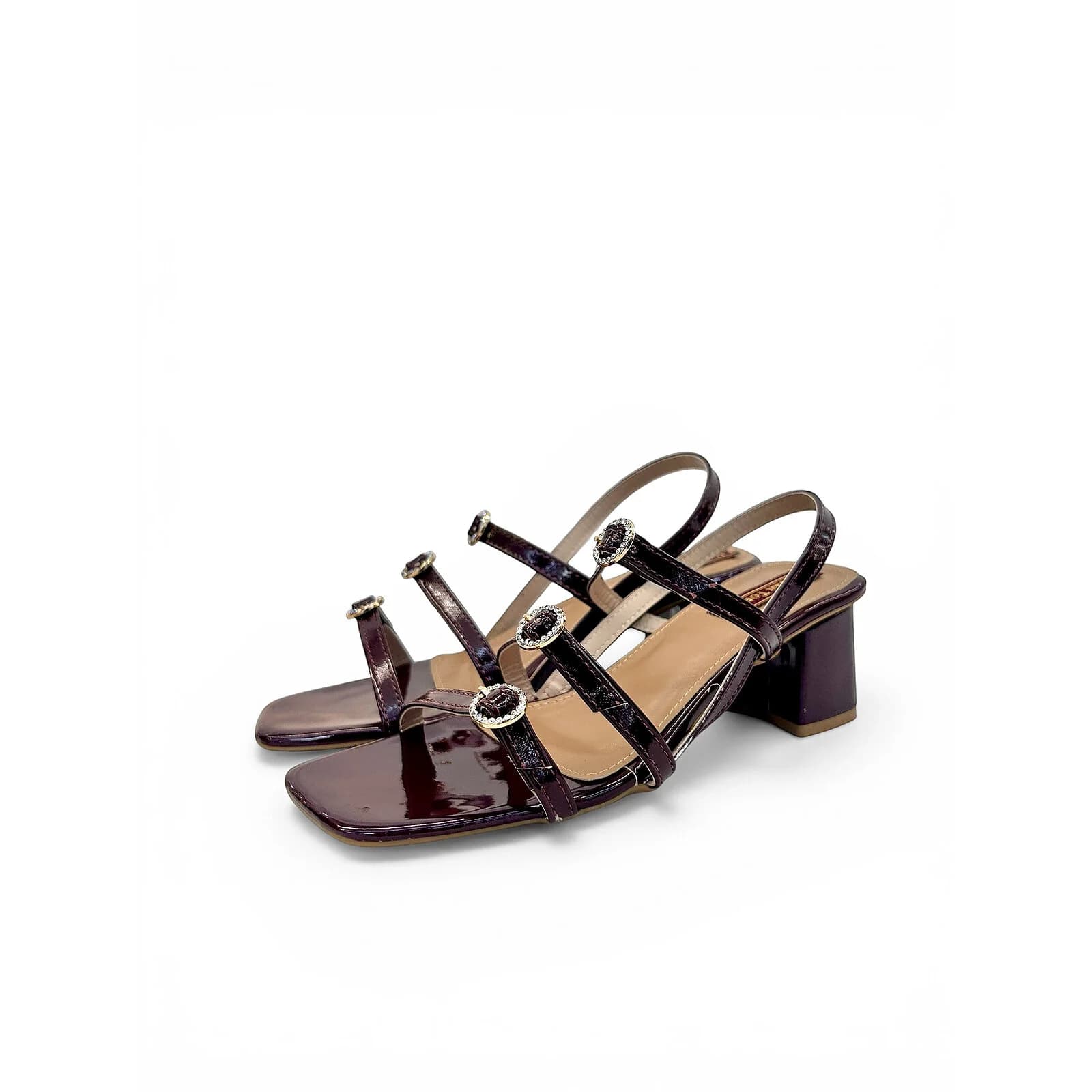 Cherry Block Heel Sandals for Women – Elegant Strappy Mid Heel